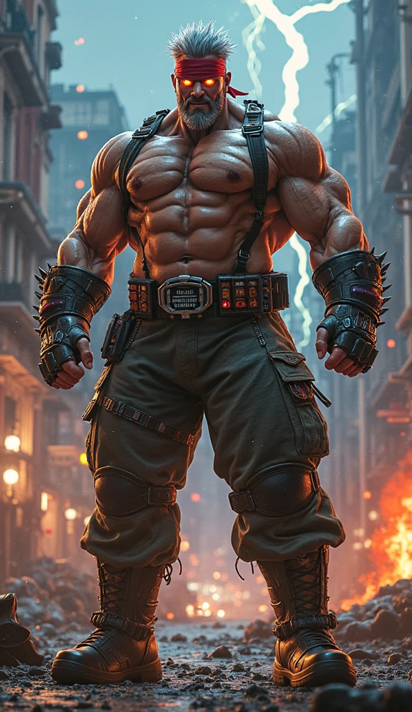 Male in the Heath, tall and burly, black tights, big muscles, big bulge, Buzz cut, black sunglasses, black military boots, buzz cut, steampunk style, steampunk art, complex mechanical devices such as gears, pipes, valves, (huge industrial building: 1.4), gray theme, retro futurism, crazy details, (Fujiflim XT3), 20 megapixels, detailed, cinematic particles,