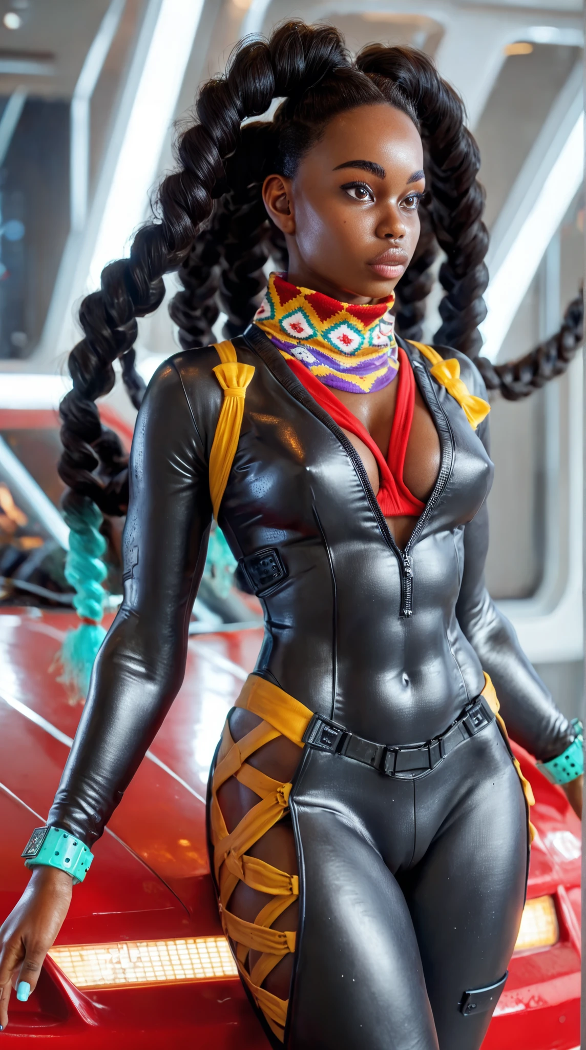 Senna from League of Legends as a secretary, large breasts, hololive Japan, anime hyperrealism, photorealistic, 8k, super thick but slender, small waist, professional attire, turtleneck sweater dress, office scene, high maintenance secretary, dreadlocks, nappy hair, sexy, camel toe, panty shot, cleavage