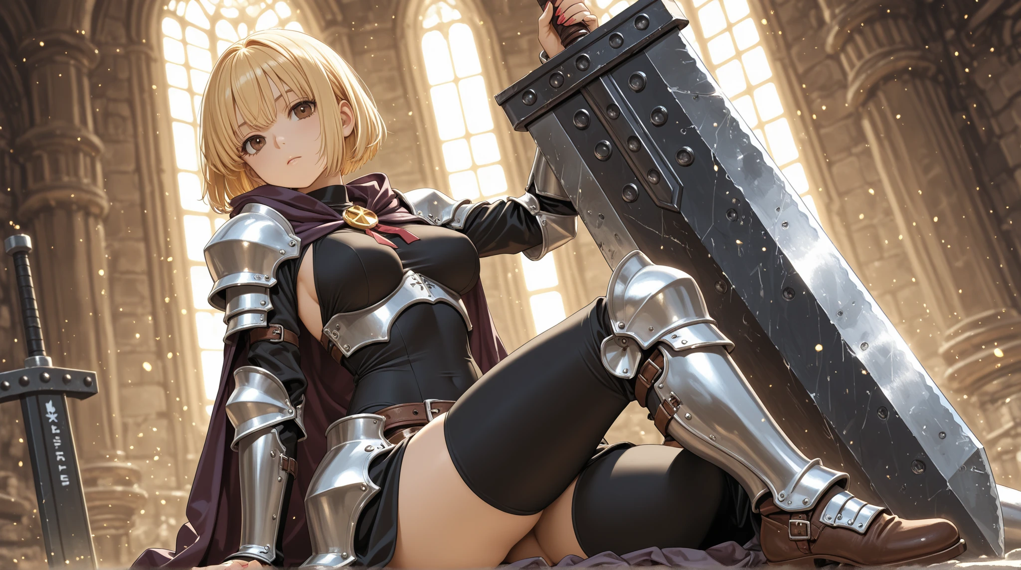((A young adult blond male dragoon wearing erotic armored leotard and armor plates rubbing and humpinghis crotch against his weapon that is positioned in between his legs)), ((he is breathing heavily and his body is twitching as he rubs his katana against his cock bulge:0.2)), ((NSFW)), (( sword humping hentai)), porn, erotic, (((he is using katana to masturbate and rubbbing his huge bulge against his weapon))), ((he is rubbing and humping his huge bulge against his katana handle:0.2)), ((inspired by king of kinks Rin sex scene in hentai game:0.2)), ((eroge hentai)), (((sliding up and down with crotch against katana)), ((i want to orgasm)), 