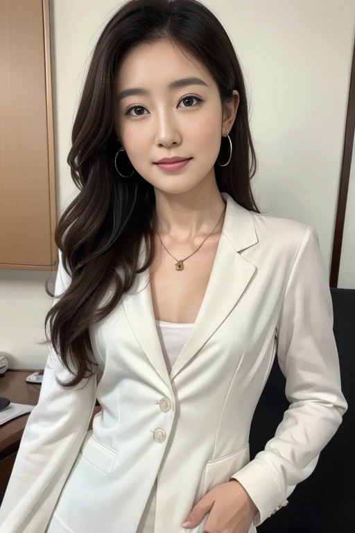 (High reality photograph, high resolusion photograph, super detailed face, detailed eyes) Skinny Japanese lady, 40 years old, cute face, various face expression, black long hair, skinny figure, medium breasts, very thin waist, mandarin collar evening gown, full-body photo, alone in a photo