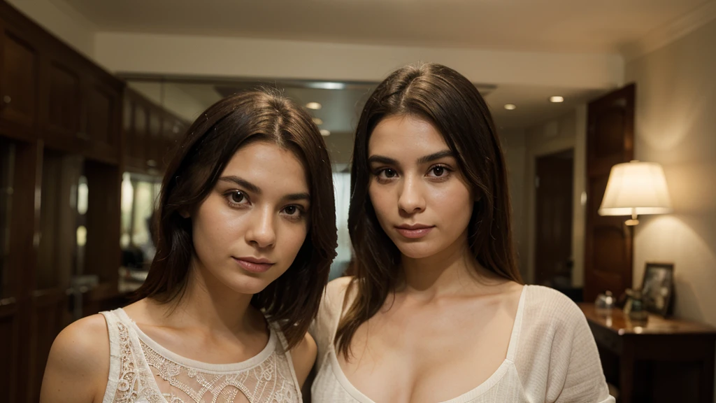 .RAW, analogique, Nikon Z 85mm,((Best quality)), ((Masterpiece)), ((Realstic)),image vintage, 2 femmes, friends, best friends, magnifique femme sicilienne, 18 ans, posant dans un bureau en jupe noire, Porter une chemise de bureau blanche petite en qatin , Grand sourire avec des dents visibles, (Rousseur:0.6), Intricate details, highly detailed, mise au point nette, professionnel, 4K, Rayons divins, mains dans le dos, Superbes yeux bleus, petite, high resolucion, Detailed facial features, High detail, mise au point nette, lisse, Extremely detailed, photo_\(ultra\), photoreallistic, bas, Realstic, Post-traitement, max detail, roughness, real life, ultra realist, photorealism, 8K UHD, SEMI-SILHOUETTE light, visage italien. moyenne poitrine, Sinueuse, Chiffre de sablier, chemise, Chemise de bureau, pose debout, chemise de bureau blanche,