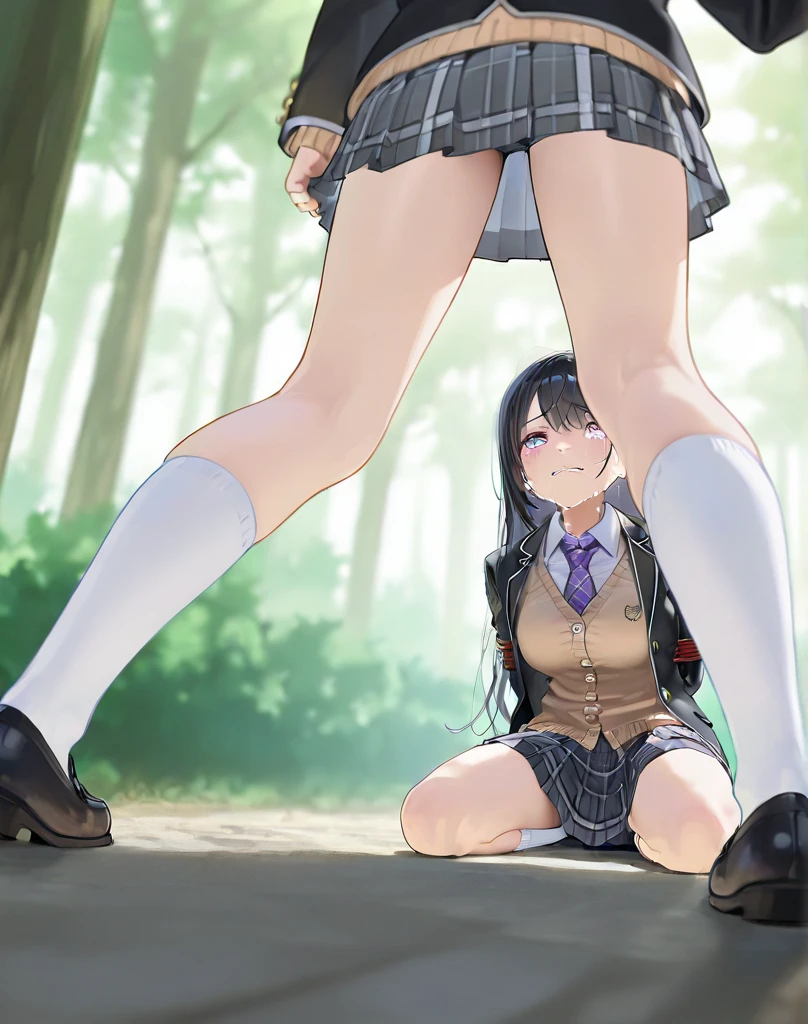 (score_9, score_8_up, score_7_up, score_6_up:1.5), (ai-generated:1.5), (Maximize Detail Slider:1.5), (Insanely Detailed:1.5), (easynegative:1.5), (source_anime:1.5) BREAK 1girl, breasts, (softly moaning out:2.6), blush, black hair, bare thighs, sex, on side, lying, lying on side, vaginal, bare thighs, blazer, 1boy, (deep penetration:2.0), purple eyes, hetero, (thick thighs:1.2), penis, (interracial:2.0), puffy pussy lips, solo focus, blue blazer, spread legs, pleated skirt, collared shirt, uncensored, bowtie, blue nails, straight hair, full body, striped skirt, (score_9, score_8_up:1.1), komi shouko, komi-san, komi can't communicate, tag veiny, beautiful cinematic light, shallow depth of field, photographed on a Hasselblad X1D II 50c, 90mm f/2. 8 cine lens, sharp focus, cinestill 800T, (highly detailed, intricately detailed), HDR, 8k, cinematic film still from [jungle|sunset], from behind, big ass, beautiful cinematic light, shallow depth of field, photographed on a Hasselblad X1D II 50c, 90mm f/2. 8 cine lens, sharp focus, cinestill 800T, (highly detailed, intricately detailed), HDR, 8k, cinematic film still from [jungle|sunset], from behind, big ass.