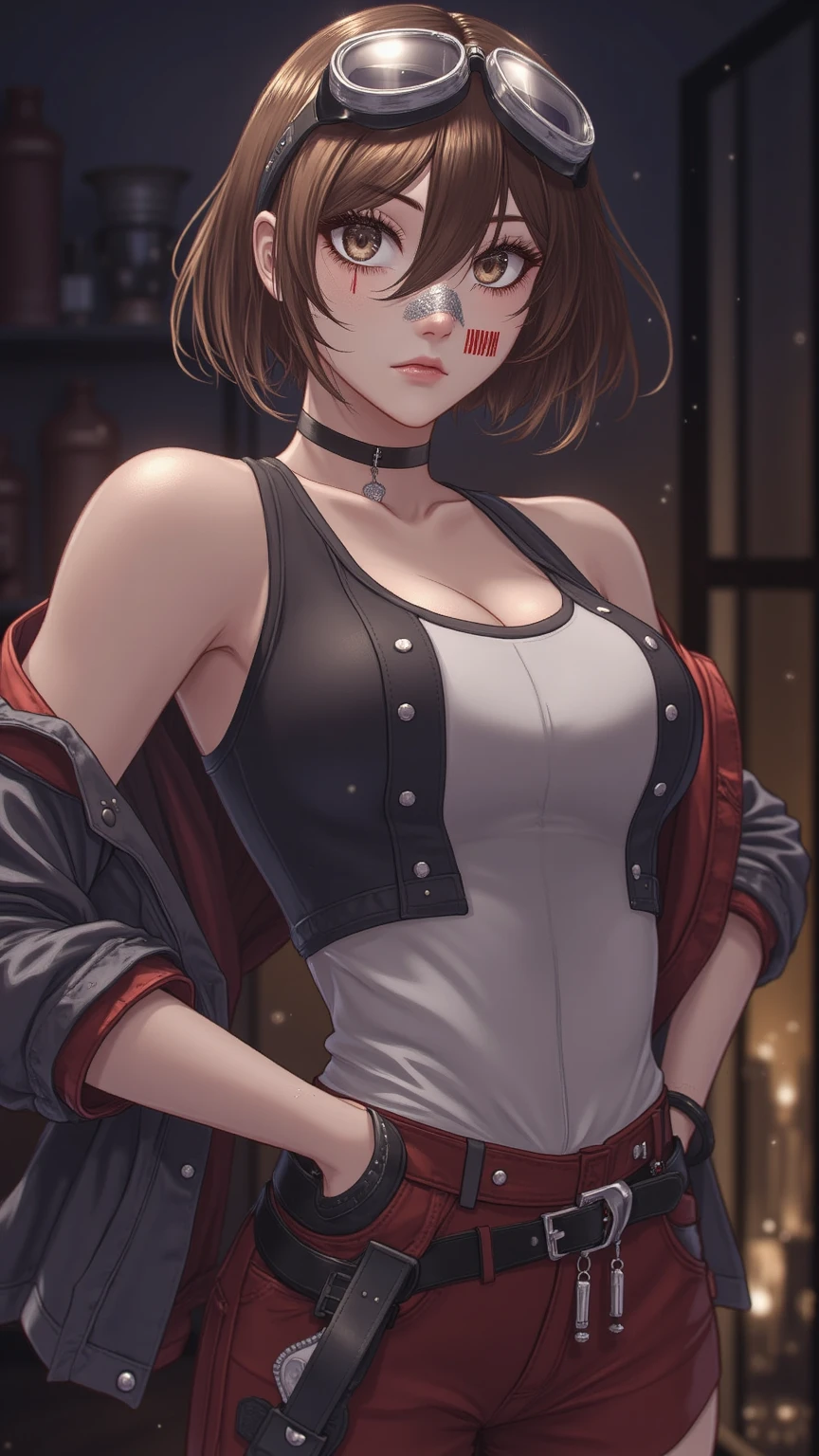 highres, masterpiece, perfect lighting, bloom, cinematic lighting, adult, female, looking at viewer, cowboy shot, xivstreetjacket, <lora:XIVStreetJacket_v20:0.8>