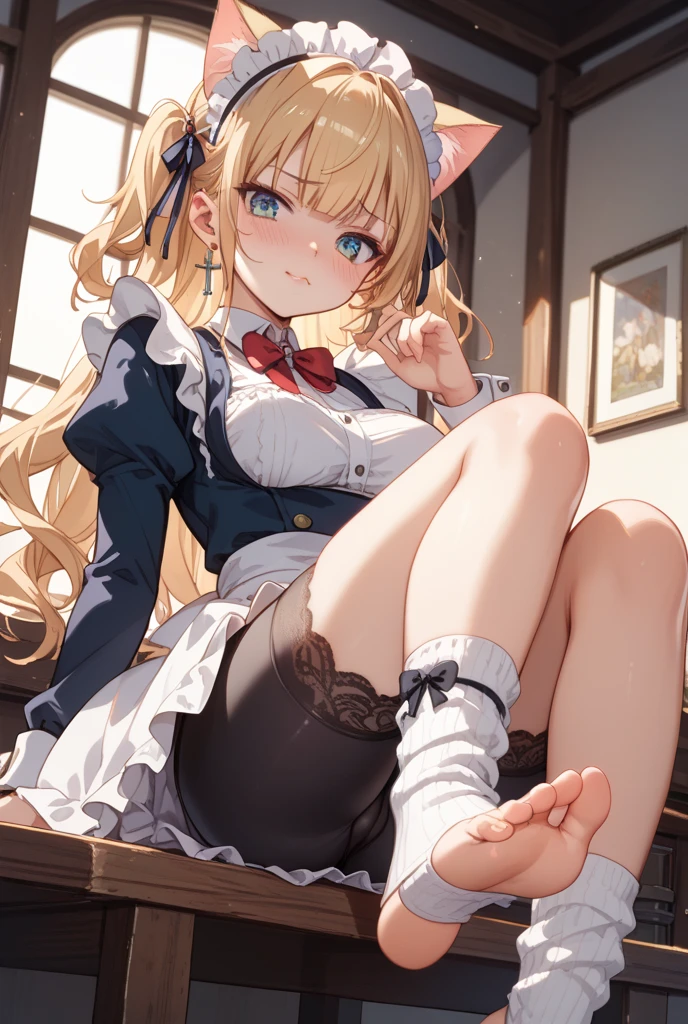 1girl in, (No Panties),(OPEN twat), length hair, blue eyess, blonde hair, diadems, sitting on, I don't wear any underwear、A pose where you can be seen from below、Spreading legs with both hands、Opun Pussy, doress, the bow, The card, pinafore, shairband, PlayingCards, looking at the viewers, shortsleeves, the bow hair, Blue shairband, a smile, red blush, hand on own face, Blue doress, alice(alice in Wonderland), hair between eye, a chair, Black pantyhose, Blue the bow, a throne, puffy sleeves, Put your hand on your cheek, bangss, apron dress, shortsleeves, bow ribbon、Very length hair、mini crown、foot out of frame、frilld、White pinafore、:q、​masterpiece、top-quality、((lifted skirt、Pussy、camel's toe)))、SEX、NFSW、anus,