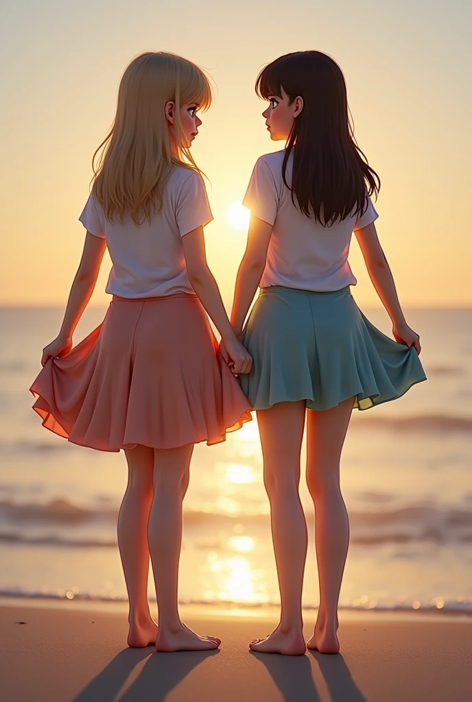 Student graduation on the beach, both female and male, with a sunset