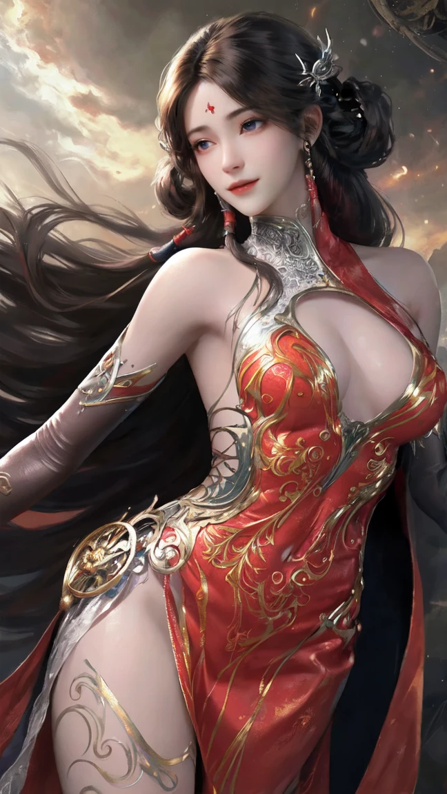Anime girl with snake，The head of the snake carries a skeleton，Red dress, nico robin, highly detailed exquisite fanart, from one piece, artgerm and genzoman, Extremely detailed Artgerm, Range Murata and Artgerm, Detailed anime artwork, detailed anime art, Detailed digital anime art, Detailed fanart, High-quality fanart, overdetailed art