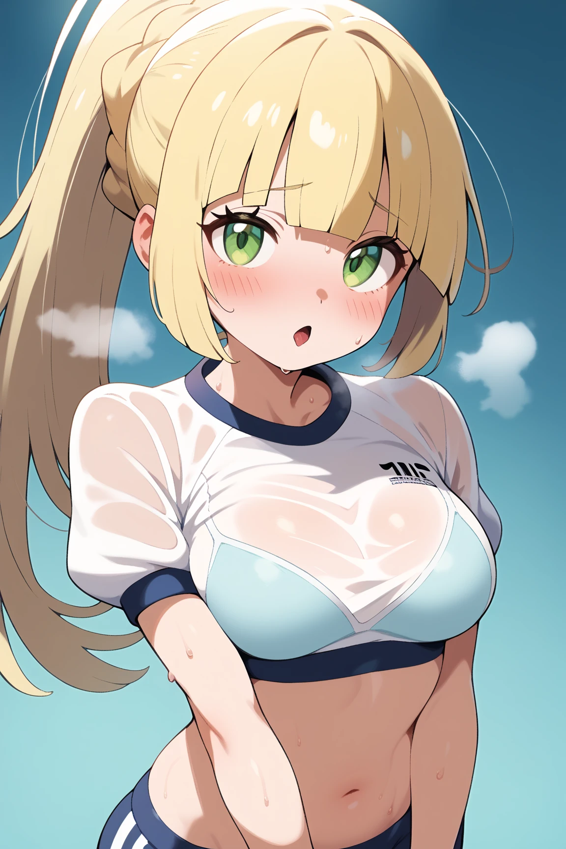 {{{{{16k,Ultra High-resolution realistic photograph of neat virgin first-year junior high school girl's in School-designated gym uniform with junior high ribbon as pretty as a actress in Grass schoolyard, She's in the first year of middle school, but she's too well developed, her tits are too beautiful, When she rolls up her gym clothes from underneath her shyly raw, hidden big tits pop out, She's a first-year junior high school girl with no makeup and no polish but her body is glamorous, She's a virgin but she's popular popular popular and she just has an aura of being popular}}}}},{{Extremely detailed}},{{{{{dye her cheeks flush and integrated her head pure small, thick lips, Enchanting thick gross idol's Lips}}}}},{{{{{dark colored bang ponytail hair}}}}},{{{{{She get more attractive and smoother her body, her expression and appearance are transformed into that of a pure, Her white tits are so fluffy, and are depicted in great detail, but her sex appeal from her neck fills the schoolyard, her bodyline and tits and hips are getting cuter and cuter, She has been reborn as a pretty one-in-a-thousand-year girl with a sparkling aura of cuteness}}}}}