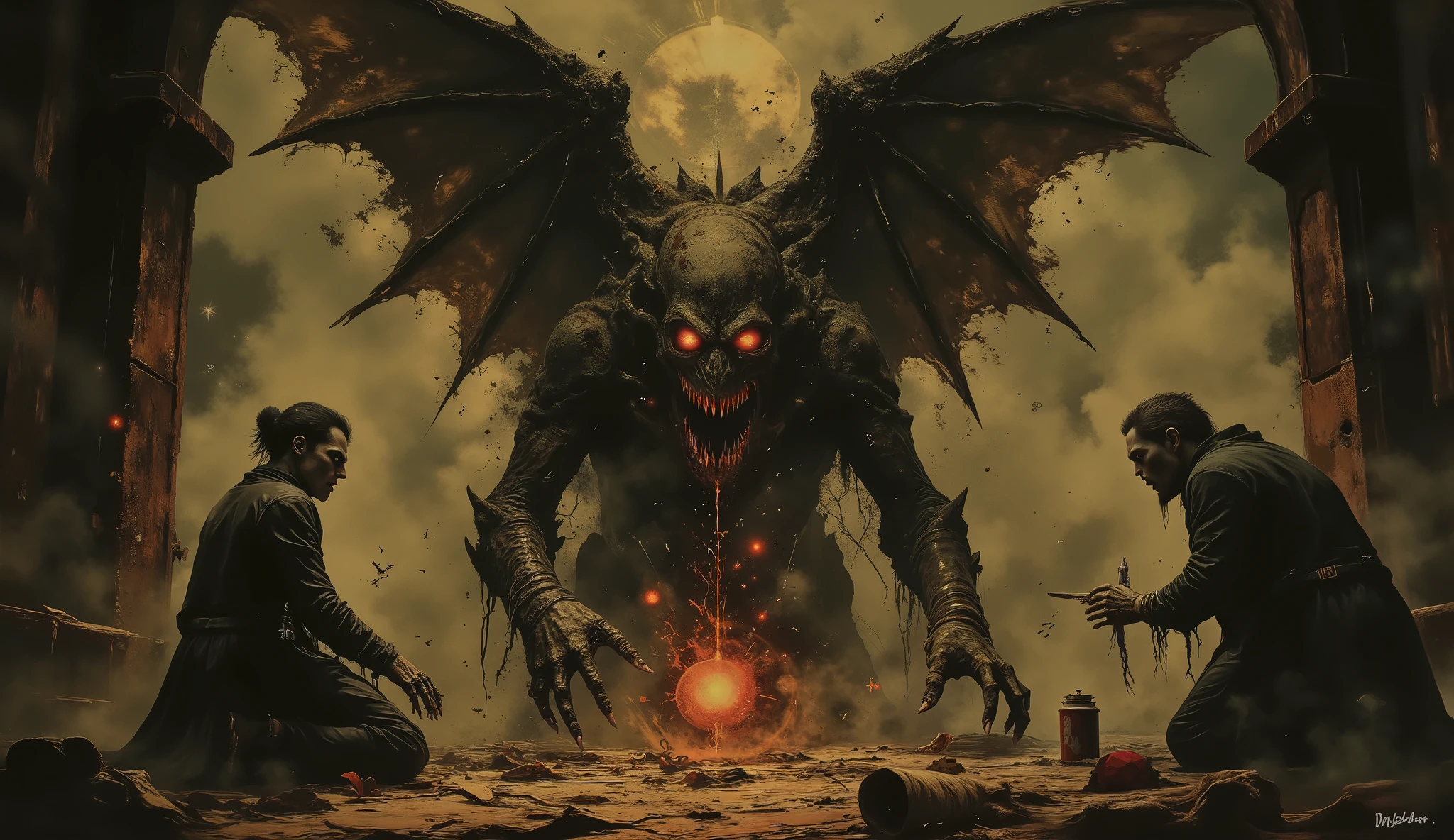 Eldritch entity, distorted face, tentacles coming out of the eyes and mouth, biomorphic body, darkness and fog background, high detail, masterpiece.