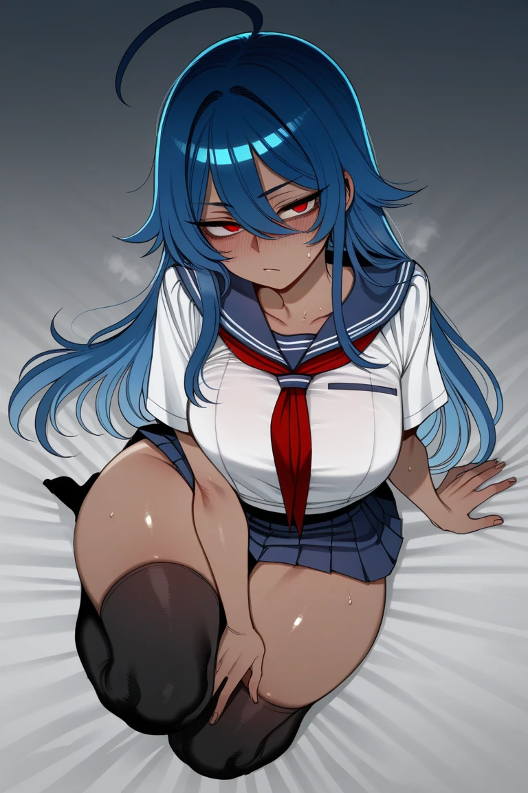 nsfw,sex with one man,facial ,creampie,one woman,nude,spread legs,sleeping,lying down,put hands behind head,,large breasts,nipples,((pussy)),cute face,beautiful face,smiling,flushed cheeks,from above,from below,looking at viewer,high quality,photorealisticminakosanada, minako sanada,masterpiece, highest quality, (Again:zero\), 1 girl, alone, looking at the viewer, cowboy shot, blue eyes, blue hair, hair ornaments, hair above one eye, hair ribbon,