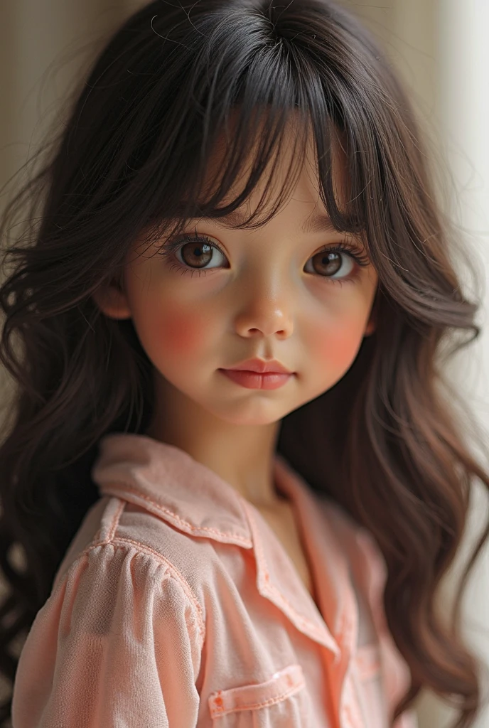 super cute girl IP by popmart,Adorable,Youthful,Animated, pixar style,Medium length hair, gray background