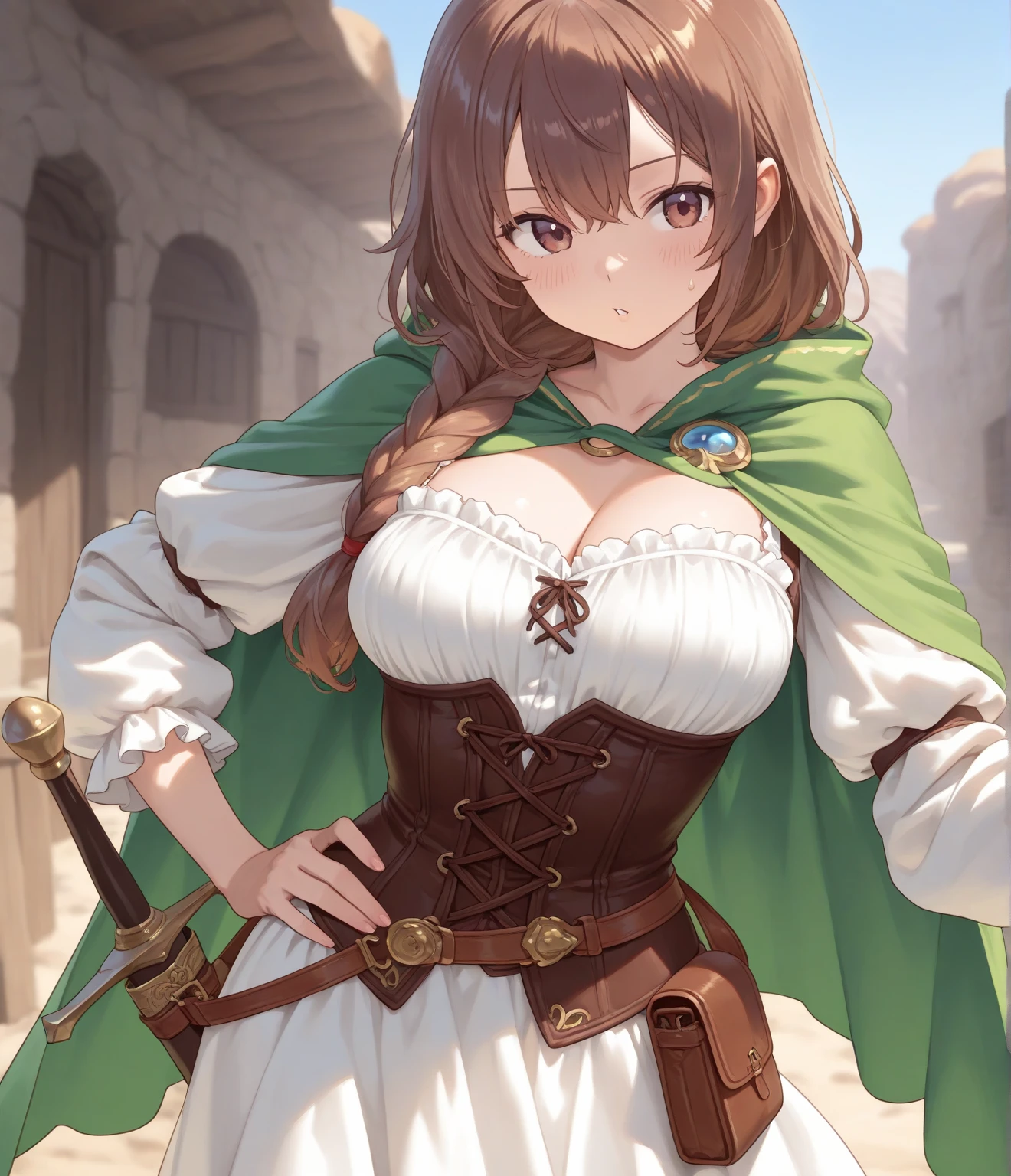 <lora:amberGenshinImpact_strictV1:1>

1girl,
masterpiece, best quality, dramatic lighting, absurdres, looking at viewer, solo, playful, (smile:0.9), happy, goggles on head, stunningly attractive amber \(genshin impact\), cute, upper body, detailed face, brown eyes, brown hair, long hair, red hair ribbon, brown short shorts, leather gloves, pouch, thighhighs, white boots, hourglass figure, medium breasts, cleavage cutout, shrug \(clothing\) full body, (epic:1.2), dynamic pose, overgrown ancient ruins, sunset, brown shorts

Zaphn  <lora:zaphn_zapnhFinal:0.5>