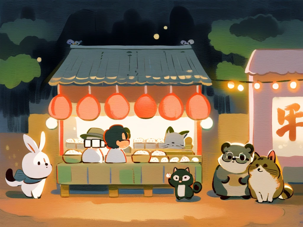 (Summer Festival: 1.3 + Festival: 1.2 + Forest Festival: 0.9), Forest Animals, (Anthropomorphic Raccoons), (Cute Animals),(Everyone Smiles),(Fireworks,Comedy,Food Food),Shaved Ice,(Swimsuit,Yukata),(Dreamland),(Beautiful Sky),(Gentle Wind),(Lots of greenery),(Less people: 0.8),(Direction: "+ Heart Stamp+": 1.3 + Music: 1.1 + Hanamaki: 1.3)