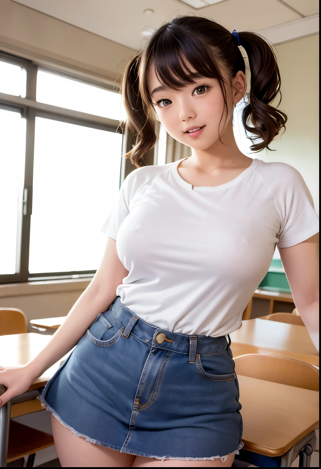 Honoka, bedroom, skimpy blue white shirt, abs, (feminine toned muscles:1.2), seductive face, sexy, fighter pose, biceps, cotton panties, 