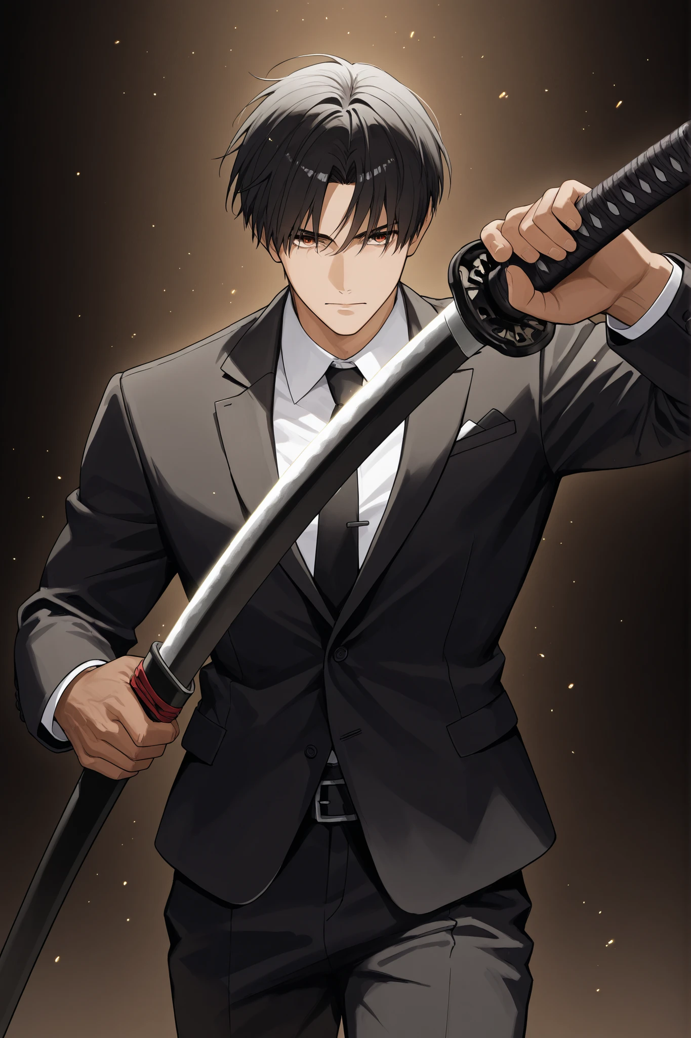 Suit、dark-haired man、Japanese sword、Iai、Draw your sword、is cool