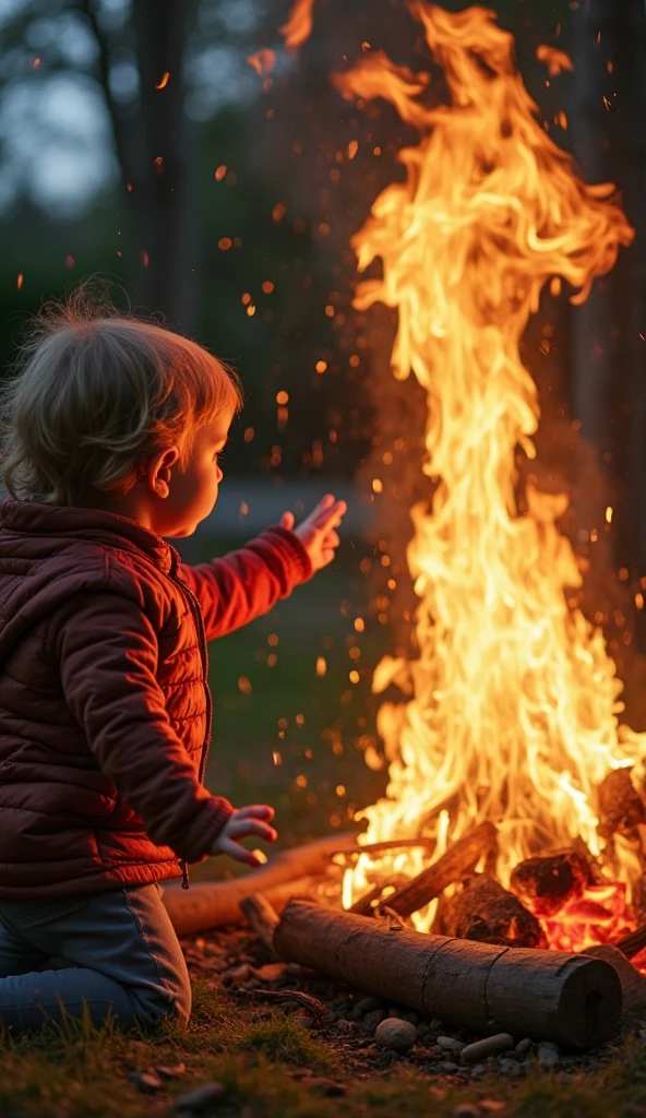 Boy fire Crackle in night