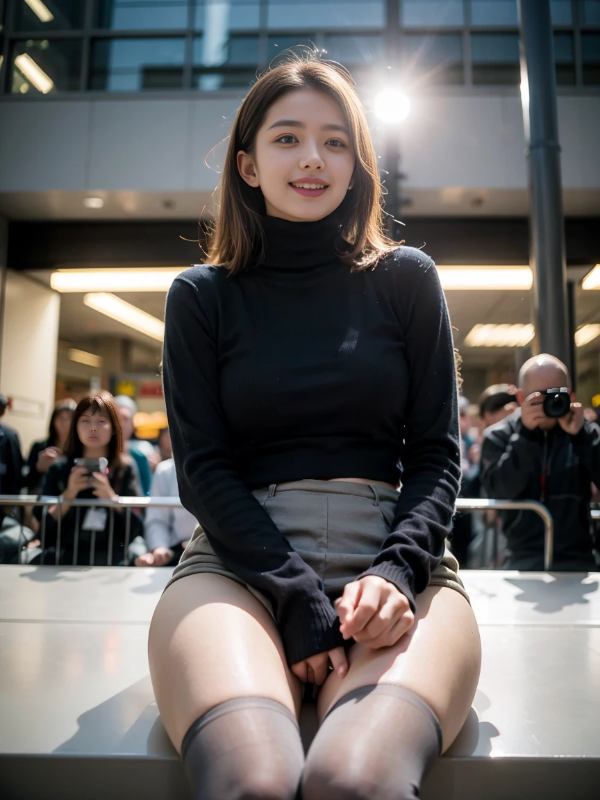 (((Sexy bust accent:1.75)))、(((Sexy Knee High:1.35)))、((((Sexy crotch accent:1.35)))、((((Spread your legs wide、Touching the thigh、There is a lot of pubic hair、large pointy breasts))))、((Boyfriend and girlfriend having sex in missionary position:1.5))、((性的Pause:1.5))、((Spread legs POV:1.5))、、Browsing Caution、(Humans are biologically correct、reference) 、 lose extra limbsslim limbsextra numbersmutated hands and finger fusionfingersslim bad handslong necklong body anatomybad deformationbad deformation no extra breasts、Not Futanari、(8k, RAW Photos, Highest quality, Learning:1.3),(Realistic,photo-Realistic:1.37),(night),(The audience watching:1.331),(Gray Hair),Pause,Tokyo Street,nightcityscape,Cyberpunk City,Soft Light, One person, Very beautiful face, Perfect Body Proportions, focal distance, bust, casual hairstyle, smile, Big eyes, (short sleeves JK_shirt), JK_style, (navy JK_skirt), (bow JK_tie), Mix 4, Detailed eyes