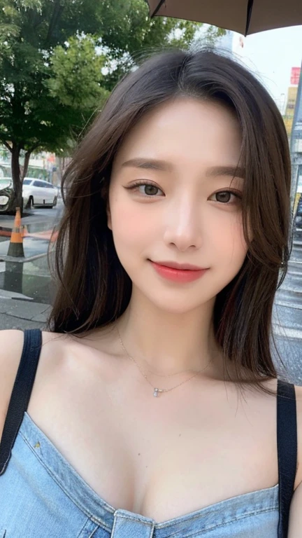 ((Best Quality, 8K, Masterpiece: 1.3)), Focus: 1.2, Korean Beauty Perfect Body: 1.4, Butt: 1.2, ((long Haircut, Breasts: 1.2)), (Wet Clothes: 1.1), (Rain, Street: 1.3), White Dress: 1.1, Highly Detailed Face and Skin Texture, Thin Eyes, Double Eyelids, Whitening Skin, Hair long, (Shut up: 1.3), Smile