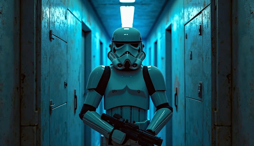 stormtrooper, portrait, photography, in a futuristic corridor