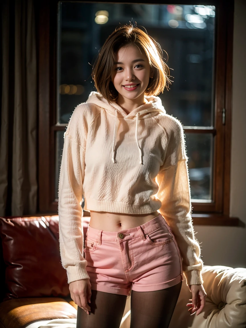 ((de primera calidad、8k、masterpiece:1.3))、1 chica en、Mujeres hermosas、(pelo corto、:1.2)、big size ass_sweater:1.2、Super delicate face、ojos delicados、double eyelid、Una sonrisa、Ellos quieren、ropa interior de colores aleatorios、love me、mira el buscador、sensibilidad、amantes、