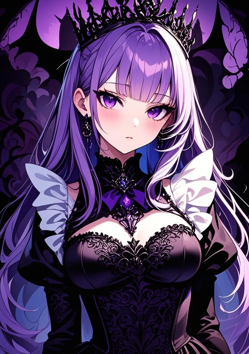 (masterpiece), best quality, expressive eyes, perfect face, long purple hair , blue eyes,big breasts   , sexy,(black wedding dress), (sleeping on a big bed), (smiles mischievously),naked,pink skin 
