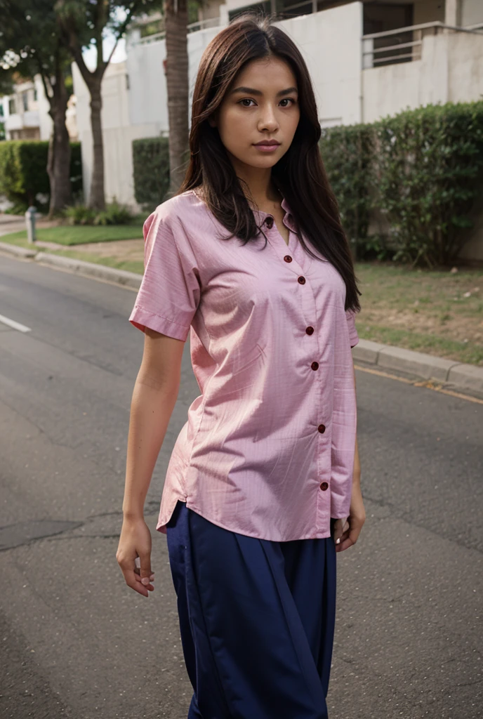 ((Best quality, 8K, Masterpiece, Portrait: 1.3)), (View viewers), Photorealism, Sharp focus, Solo, The Moro Islamic Liberation Front of Japan, Beauty, 28 years old,
Curly hair, Wrinkled eyes, Pink shirt,White skirt,Black pantyhose,, office room, Office desk,
