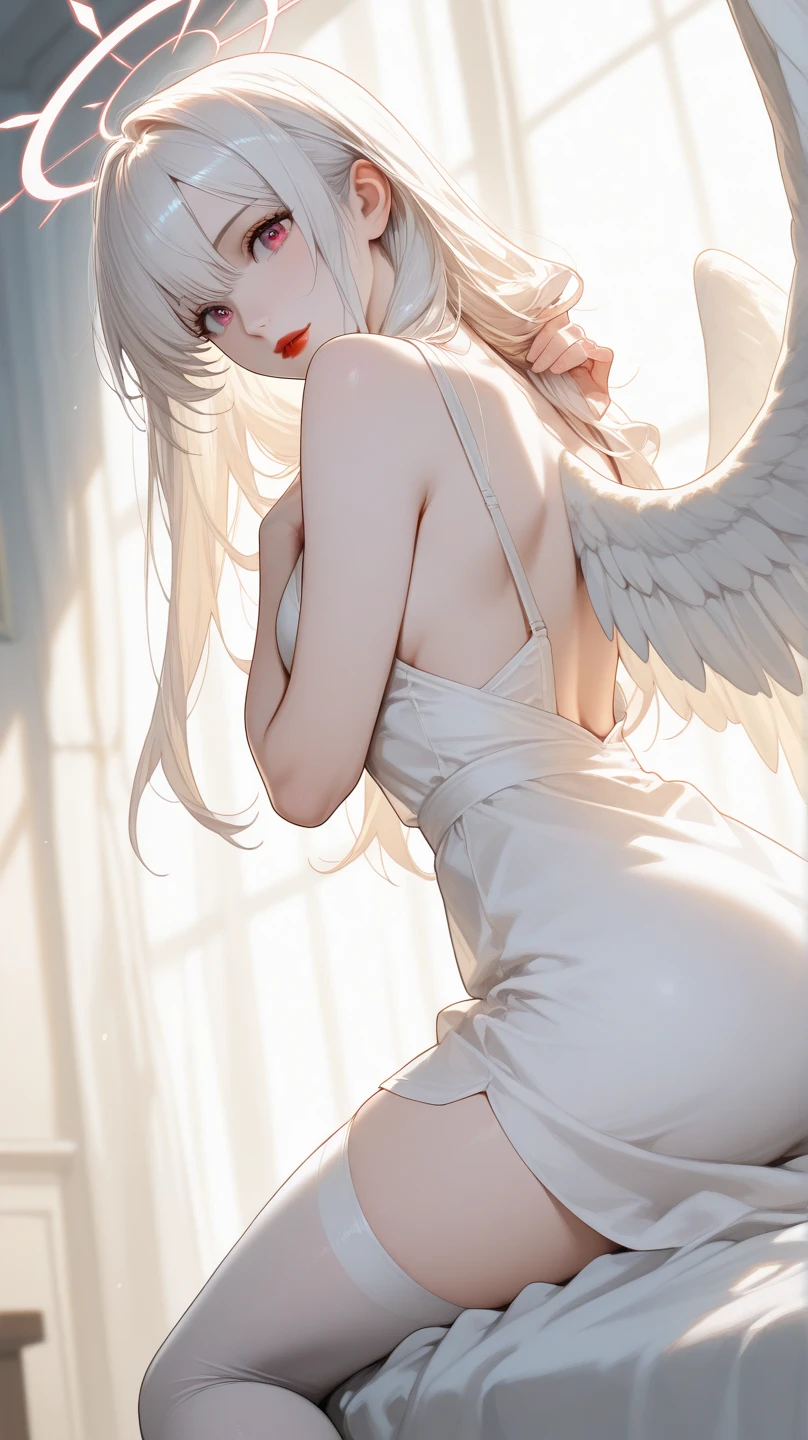 pile of corpses, closed eyes, scenery, perfect anatomy, white lingerie, angel