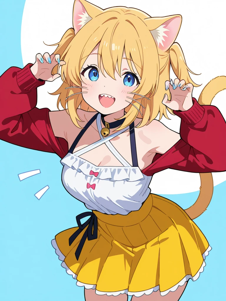(highest quality, Very detailed), masterpiece, Detailed face, Beautiful Face, (Beautiful Eyes, Shining Eyes), 光Shining Eyes, One woman, Nice hands, Perfect hands, Long Hair, ponytail, Braid, Golden Hair, Golden cat ears, Golden cat tail, Blue eyes, blush, Surprised face, Big Breasts, cute, Small waist, Black Chinese clothing, Full-fledged panties, Knee socks, garter belt, White panties,Panties with lace, Watching the audience, M-shaped legs