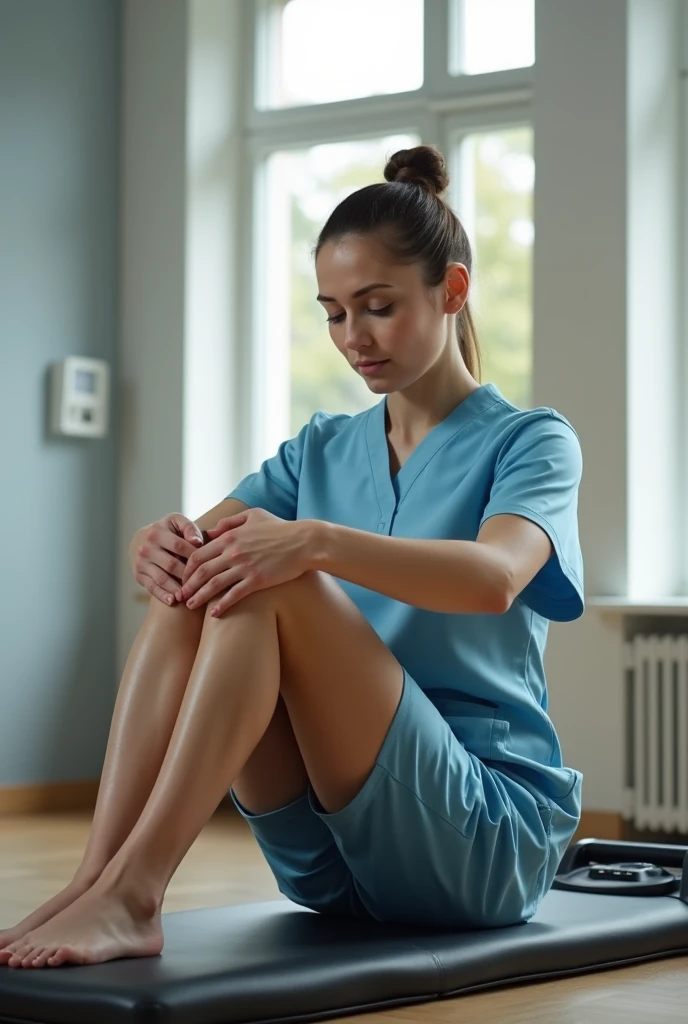 ((Anime)), Woman at home, wearing shorts and tank top, barefoot, tied up and tape gagged