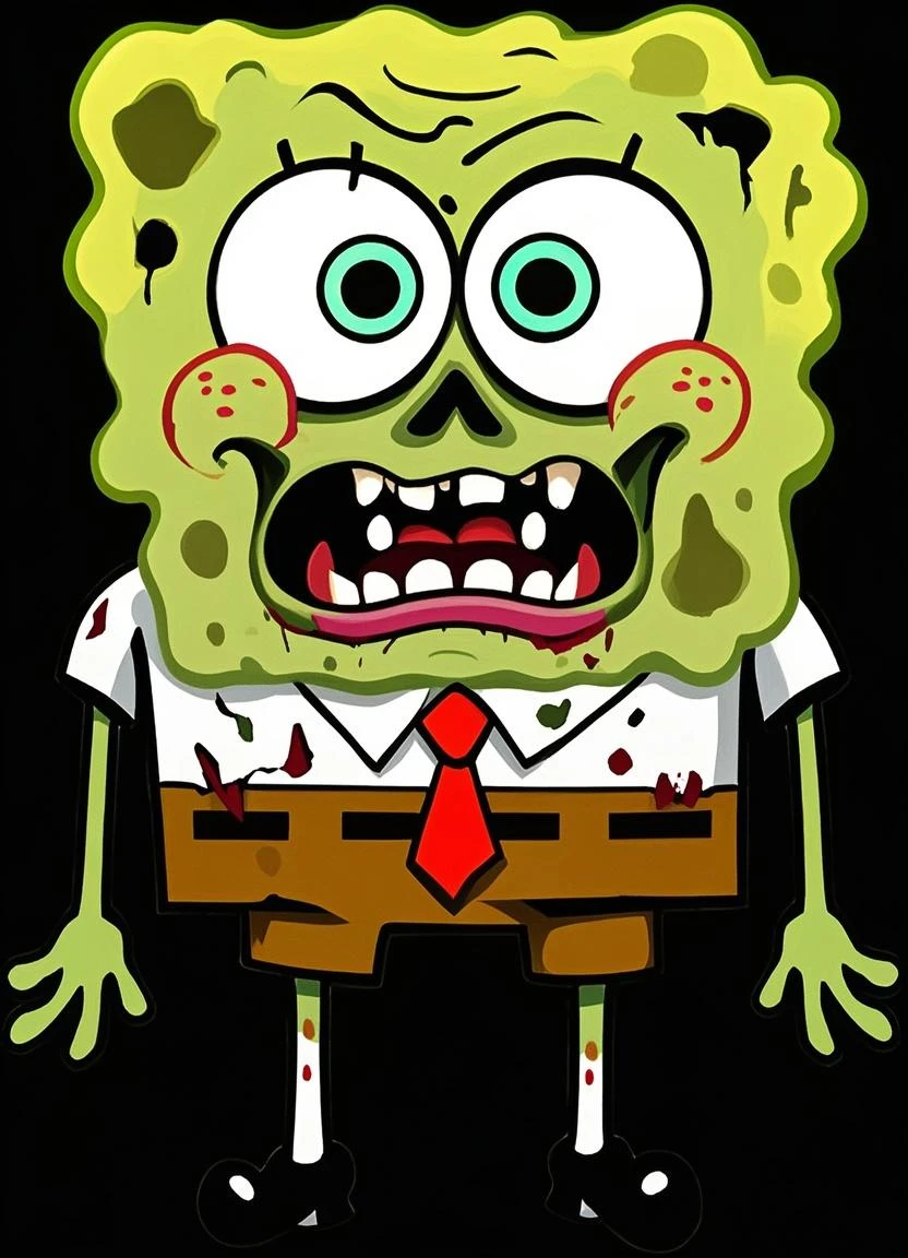 SpongeBob SquarePants with mask and tie and white shirt