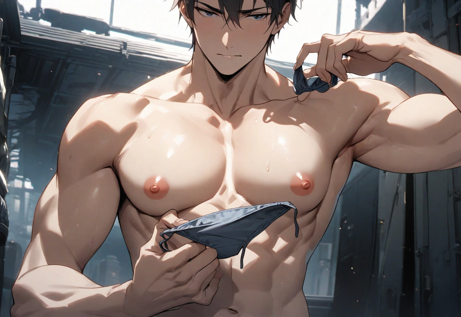 ((Best Quality, 8K, Ultra-detailed, masutepiece: 1.3)), underground room,An 18-year-old boy is imprisoned by a pervert.,His hands are tied and he hangs from the ceiling.,facing straight ahead,Short-haired with black hair,Black eyes,(Cute baby face:1.1),As handsome as a model, jock strap,toppless, Sweat vapor, Crying face,Reluctant face,blush,Parted lips,Fierce resistance,fullnude, Bondage,Panties,What BDSM looks like,A vibrator is inserted into the anus,Sexy underwear,The bulge of the vibrator can be seen from the underwear,gargantilha,noose,chain,High-quality images,High-quality images,Realisticity,detail portrayal,Vivid colors,