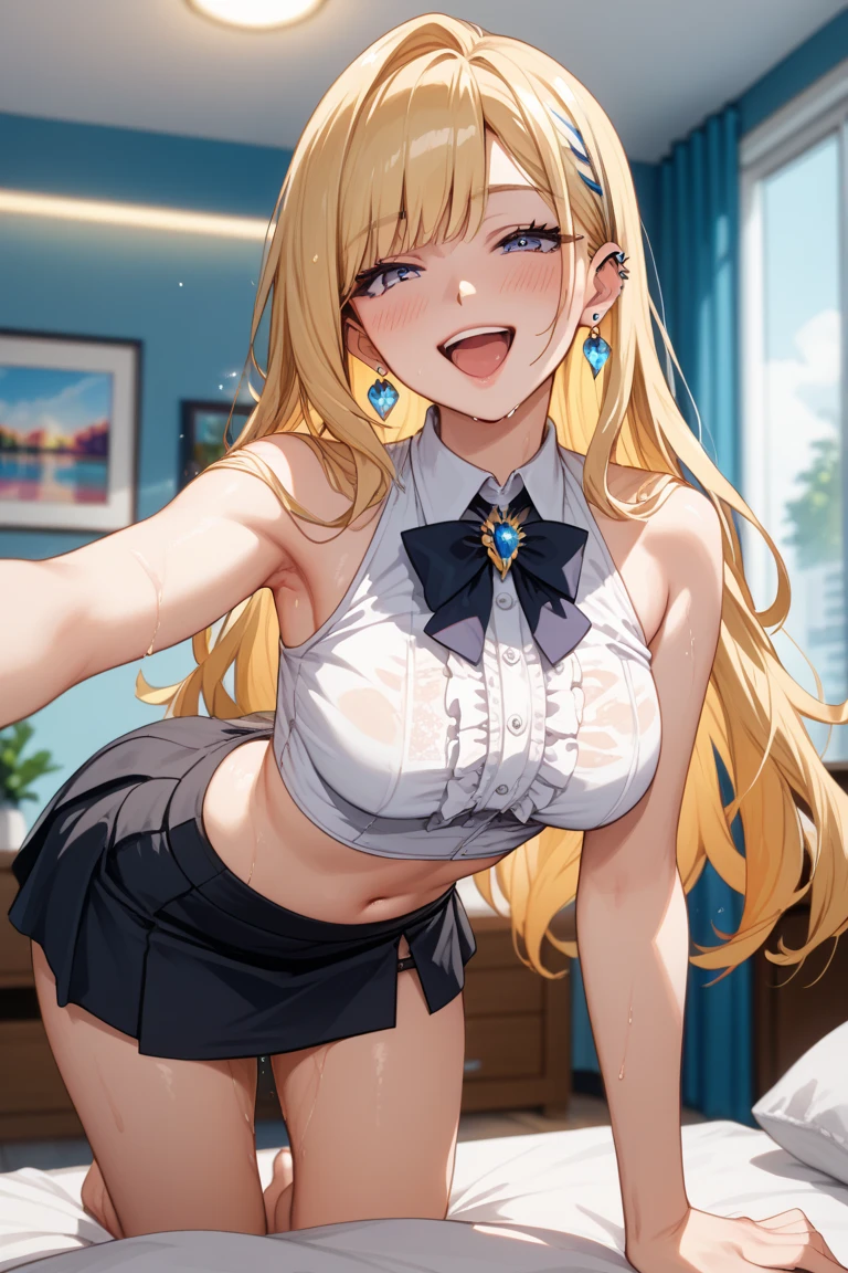 one-girl,Off-the-shoulder attire,cleavage,Tiny breasts,looks into camera,sportrait,closeup cleavage,Golden hair,比基尼,school ground,Classroom,learn