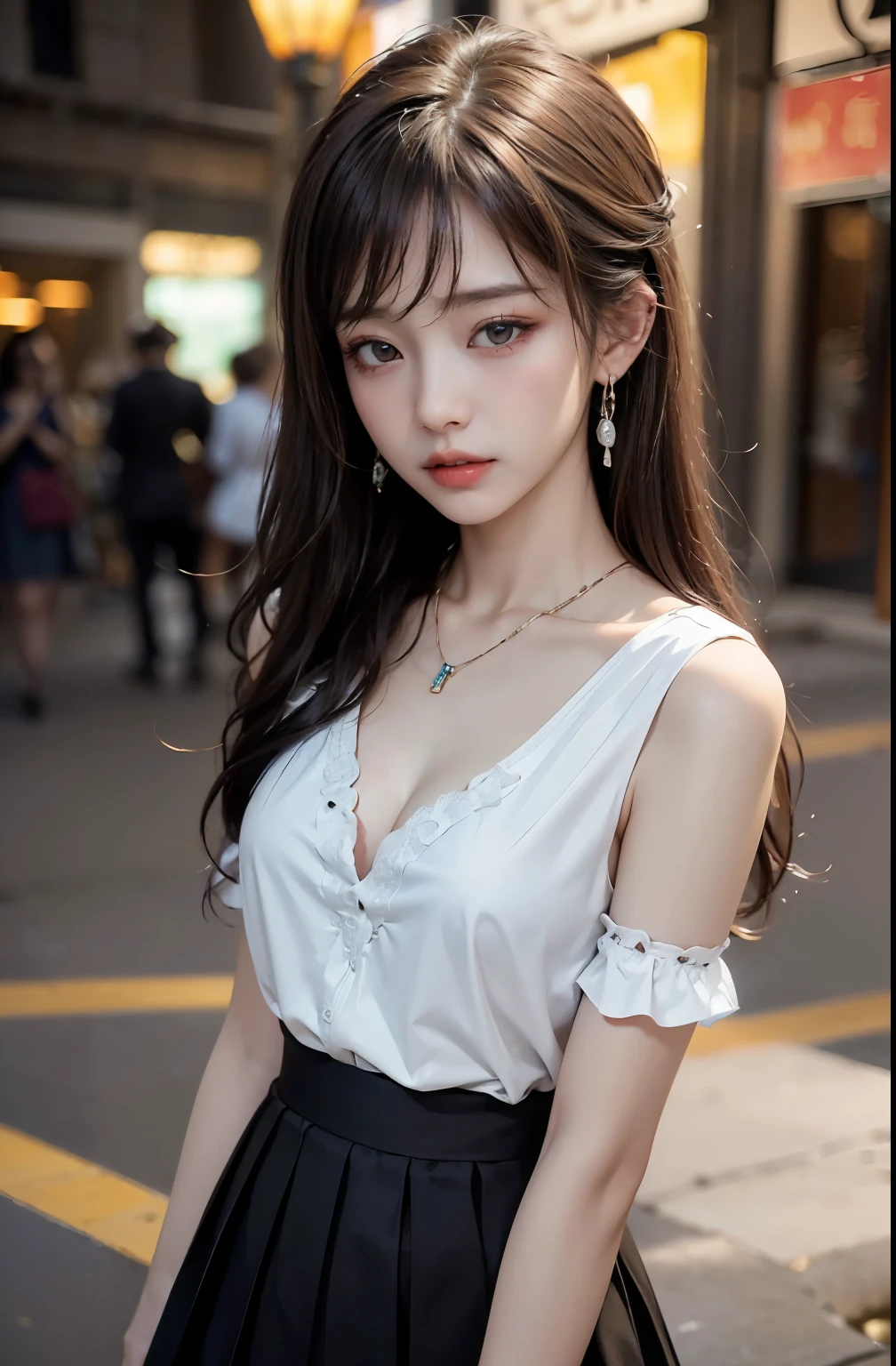 (Delicate skin and skin pores and goosebumps:1.2), (high quality face:1), (Detailed face), (Raw photos with a DSLR camera:1), Matching white blouse, Classic black slacks
