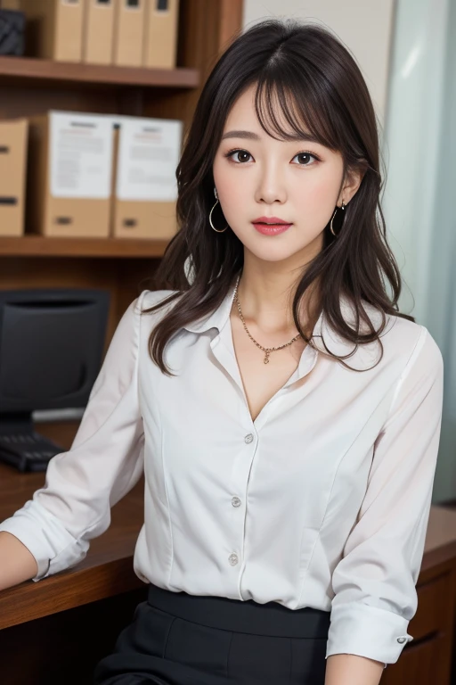 (((オフィスレディ、OL、office lady、formal clothes、shiny gray vest)))、(((horseshoe-shaped hairband)))、sexy,formal ,in the bank,vivid color panty,high heel、(((full body,including legs)))、Dressed up、(Photo real:1.4)、(A hyper-realistic:1.4)、(Photorealistic:1.3)、 (gentle lighting: 1.05)、(Improve the lighting quality of your video:0.9)、32k、 1Girl、25years old girl、photorealistic lighting、Back lighting、Facial Lights、Ray Trace、(bright:1.2)、(Increase quality:1.4)、 (best quality real texture skin)、Fair eyes,Delicate and delicate face、 (tired and sleepy and satisfied : 0.0), Close-up of the face,gray vest,tight gray shirt[boton gap :1.2],very tight gray shirt ,((([see through shirts:1.5], {covered nipples}))), gray mini skirt , (Bodyline mood improvement:1.1)、Glossy skin、wavy hair、韓国アイドル、乃木坂アイドル、Sculptural Idol Pose、little smile,blush,Beautiful actress、Neat woman,whole body, and spread the legs apart, small breasts,(perfect row of teeth),slender waist and hip,beautiful long legull shot)、((8heads tall)、(((誘惑している、恥ずかしい)))、random dynamic pose,(eye shadow),(red cheek、red lips),Super Clean Night View、night time、blush,little smile,(((full shot)))、a little open the legs apart、sitting down on the desk,(((in the luxury night office)))
