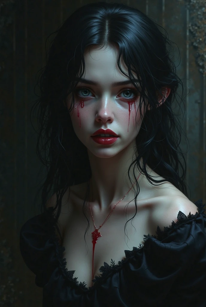 There is a woman with blood on her face and a castle in the background, female vampire, vampire portrait, Portrait of a vampire lady, artista grafica Magali Villeneuve, Fantasy and Horror Art, dark Fantasy and Horror Art, dark fantasy style art, Horror fantasy art, Magali Villeneuve&#39;, beautiful female vampire queen, in a dark fantasy art style, Stylish horror artwork