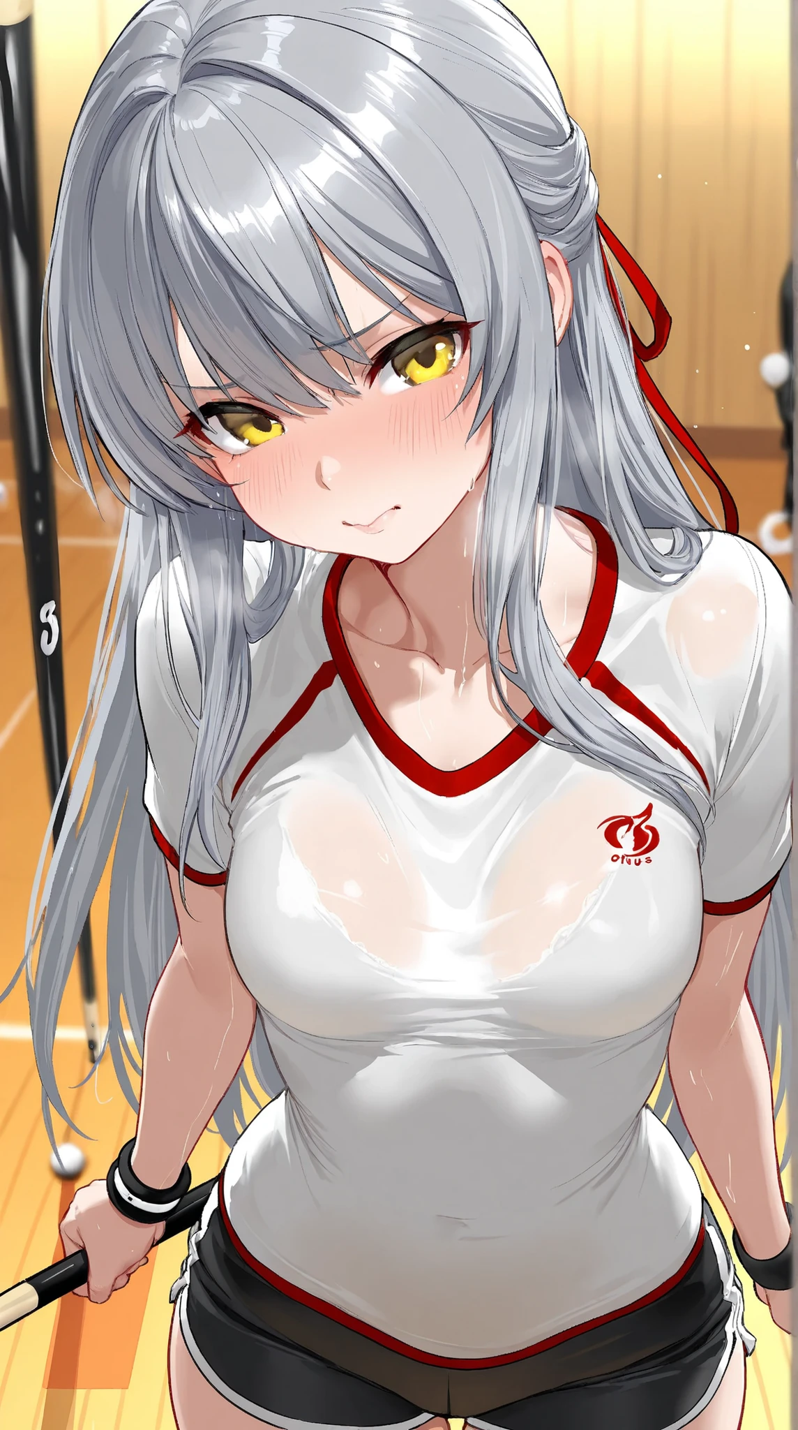 mastute piece,Best Quality,insanely detailed,8k cg,nsfw,
(shoot upper body:1.3),
(1girls:1.3),standing,looking at viewr,body in front,(arms behind back:1.4),(badminton-uniform:1.3),(bare breasts:1.2),(bare nipples:1.2),
break,
blush,shy,(ecstasy face),(trembling:1.2),break,(light white hair:1.3),
break,
perfect breasts,perfect teats,(open mouth:0.9),(large breasts:1.2),
(badminton-court),