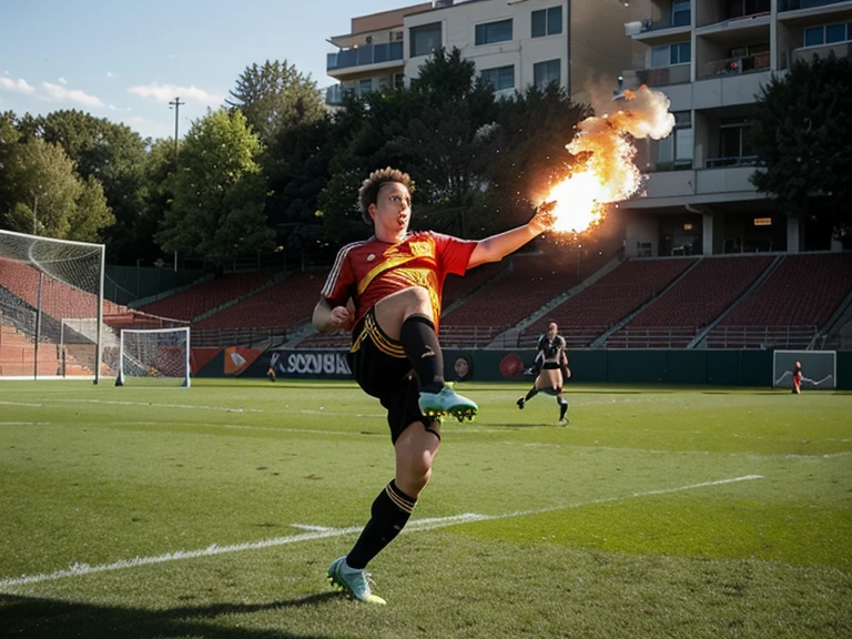 Cr7 doing a bicycle kick with a trail of fire