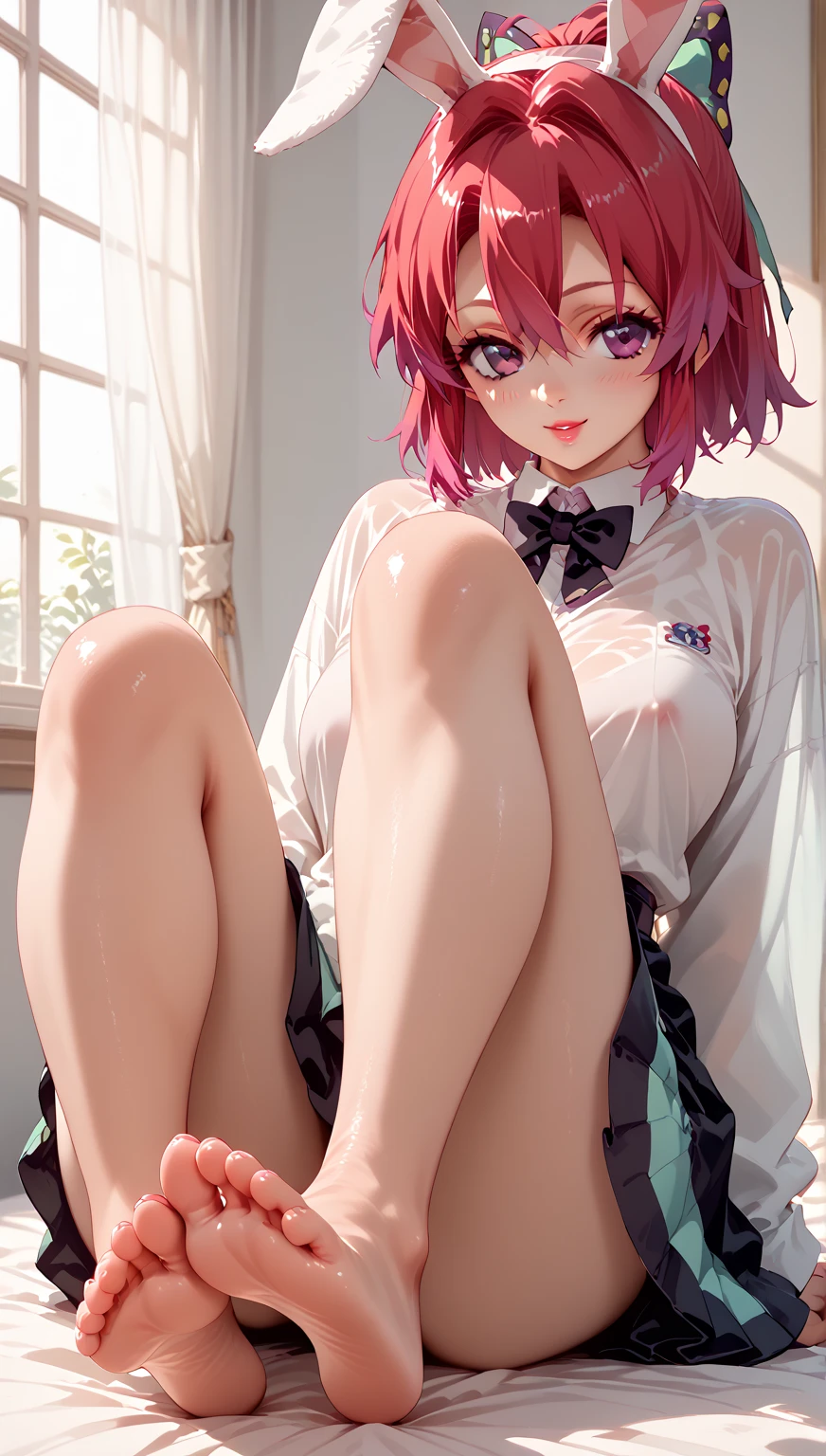 NSFW,1, (got it), Soft body , Less muscle,(Detailed face:1.1), (Perfect Eyes), 4K, beautiful ,(Large Breasts:1.2), Thick eyelashes, Long eyelashes, Pink Eyes, Pink Hair, (Blunt bangs:1.2),Short Bob, Perfect dynamic composition,naked,jewelry, Earrings, Pleated skirt,Oil, hoop Earrings, Gal,JK,Wicked Smile, Captivating smile, blush, Seductive pose, (Captivating smile:1.4), Thick lips, (4K),(masterpiece), (Highest quality), Very detailed, Complex, Very detailed, Fine grain, (Perfect Face), Soft lighting,Glowing Skin, Watching the audience,Lying in bed,Spread Legs,Show pussy,sperm in pussy,(seductive pussy:1.4),(Seductive nipples:1.2),(Thin pubic hair)