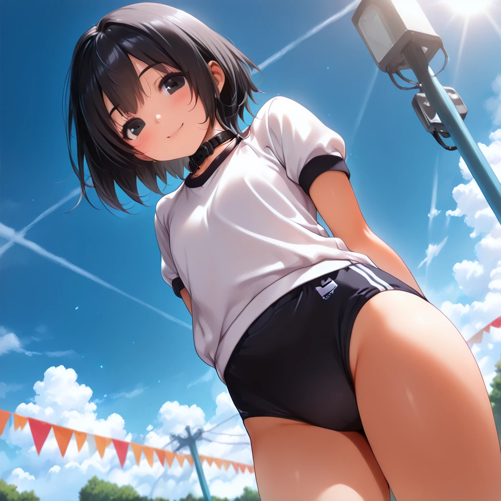 Cute little 4 year old, esta en las calle, (ropa colegial),(is with one leg raised), lleva ropa interior, (rosado), squirt, (panty dripped with white liquid),(panty is on one side, revealing a small part of her vagina), (face 4 years).