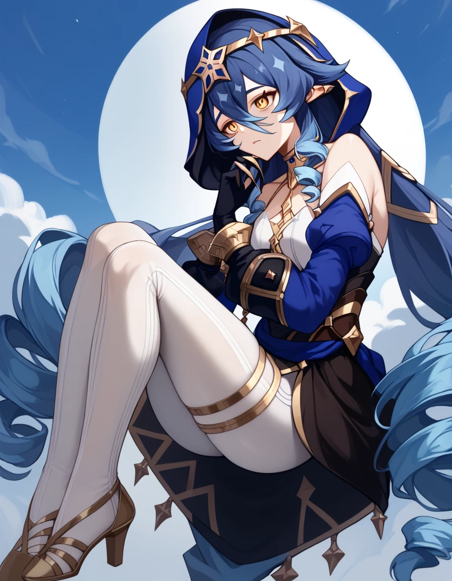 (masterpiece), best quality, expressive eyes, perfect face, w sitting,sitting on ground , legs on ground, big breast, good breast,laylarnd,layladef, both arms between legs