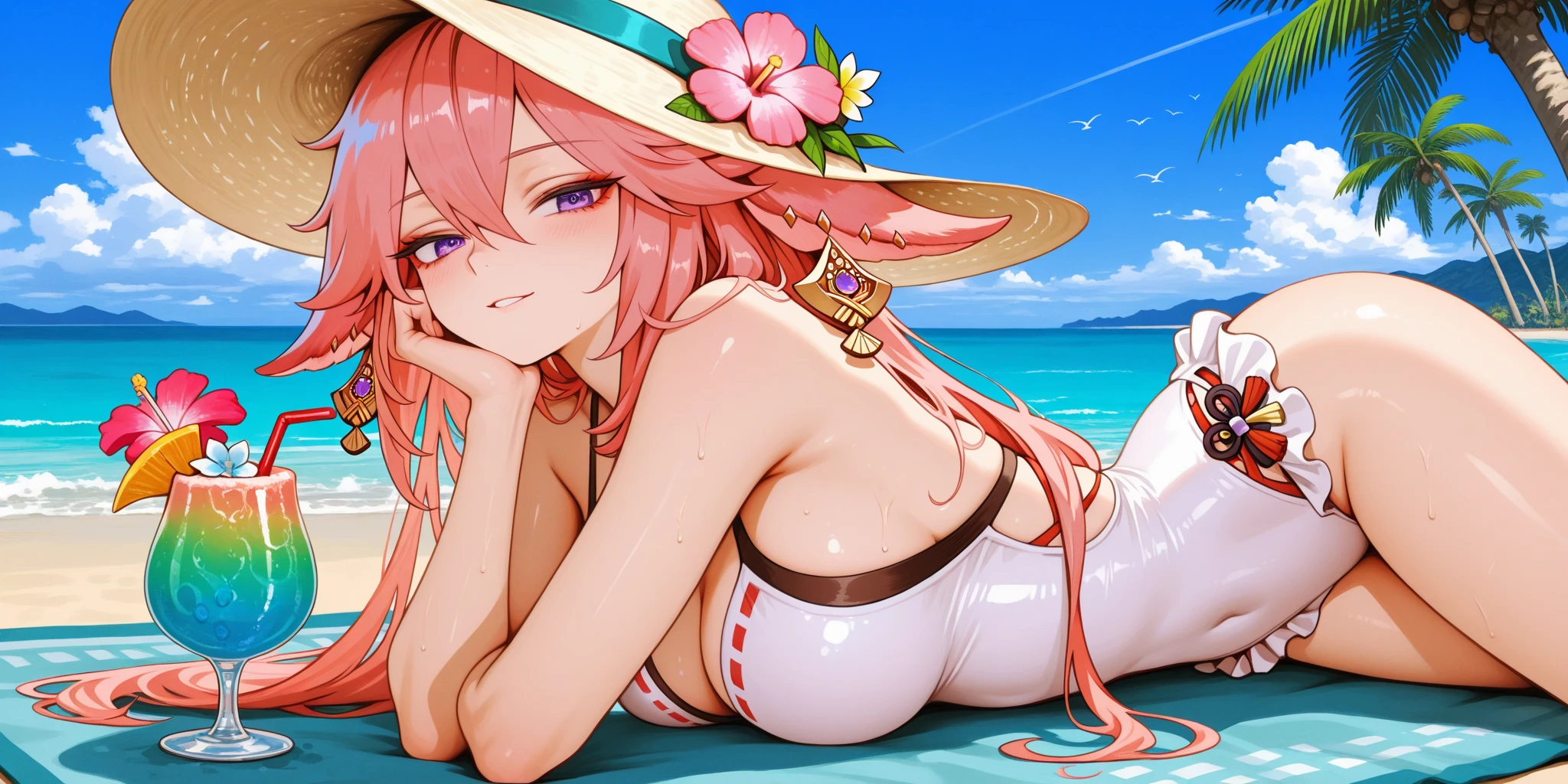 Mejor peso a 0.6~0.7para el bikini:1girl,Louise Francoise Le Blanc de la Valliere, bikini,cabo,muslos negros,para bikini:1girl, Louise Francoise Le Blanc de la Valliere,pink bikini mexicano,mariachi,tacos, tequila detallado 8k fondo de pantalla playa de mexico, Fireworks Night Mexico flag in the background, bandera de mexico y casas de mexico tijuana