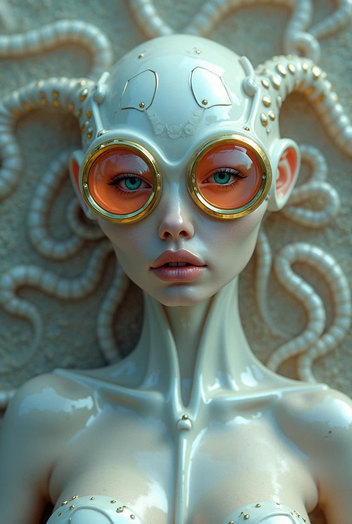 Create an image of a statue's face with a "broken angel" theme in streetwear style. The face should convey the look of an ancient statue with details that suggest wear and damage, while integrating modern urban fashion elements. Include streetwear accessories such as stylish sunglasses, piercings, or urban-inspired graphics. Use a color palette with metallic and dark tones, with striking contrasts to highlight the facial features. Add a background that complements the streetwear theme, such as abstract patterns or urban art elements.