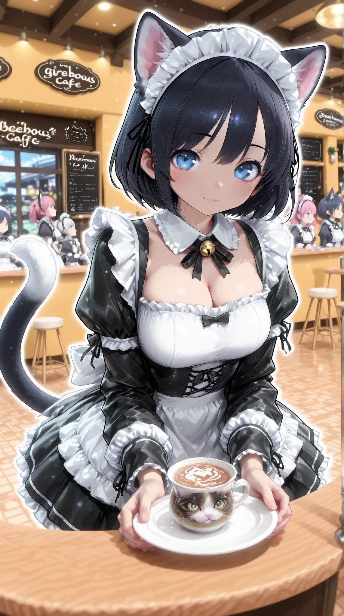 Farley, cute, Fur, Kemono, cat ear maid, Maid Outfit, High Quality, photographic, super definition, 3d rendering, gorgeous color, deep depth of field, Magical Space, dreamy atmosphere, maid cafe, soft lighting, Fine Textures