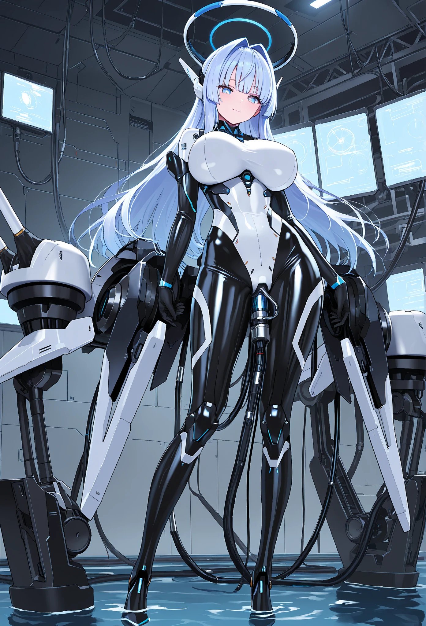 Hatsune Miku, ((Masterpiece)))), (Highest Quality)))), ((Super Definition)), (Very Detailed CG Illustrations), ((Very Delicate and Beautiful)), (Delicate and Pretty Face), Cinematic Light, (((1 Mechanical Girl)), Solo, Full Body, (Mechanical Joint: 1.4), ((Mechanical Limbs)), (Blood Vessels Connected to Tubes), (Mechanical Mechanical Vertebrae)), ((Mechanical Cervical Vertebrae) Attached to the neck)), ((sitting)), expressionless, (wires and cables attached to the head and body: 1.5), (character focus), sci-fi