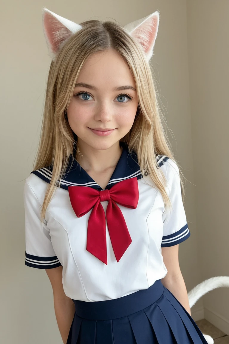 beautiful sexy little 9 years old Russian school girl, thin, long brown hair, with a ponytail, blue eyes, big red lips, dressing like a whore, harrased and groped on the bed by an older man