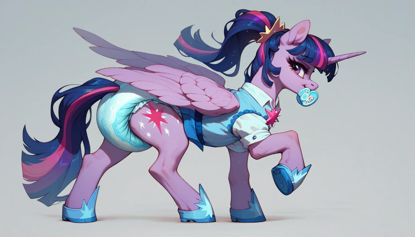 score_9,score_8_up,score_7_up,score_6_up, ((my little pony)), costume with bows, beautiful pony body, seductive perky big butt, behind view, ((shining armor)), radiant lighting, vibrant colors, whimsical atmosphere, 8K, high resolution, highly detailed, masterpiece, (pony breasts), stockings, panties