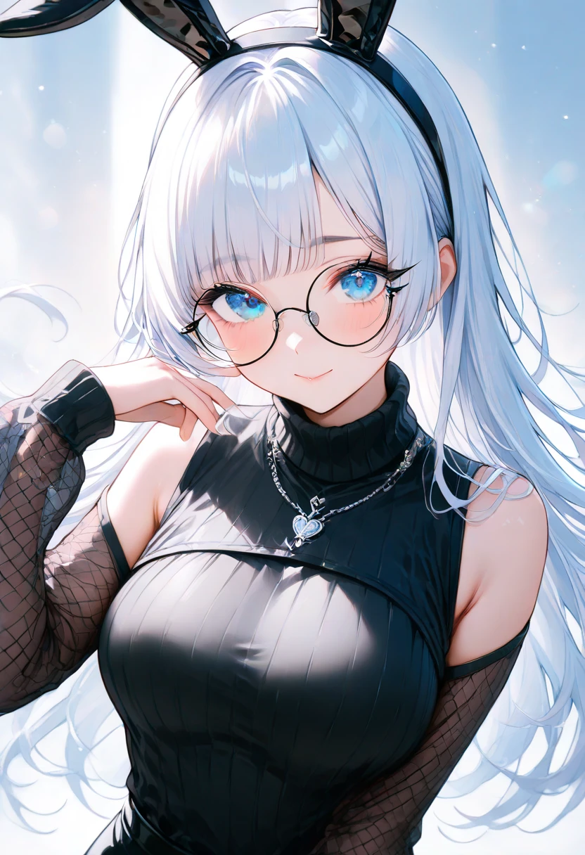 (Detailed face and eyes:1.3),
n_2b,White background,inky,Blue eyes,Black-rimmed glasses,White hair,short cut hair,The upper part of the body,big breasts,cleavage of the breast,
ultra-detailliert,(hight resolution:1.1),Best Quality,(masutepiece:1.3),Cinematic lighting,