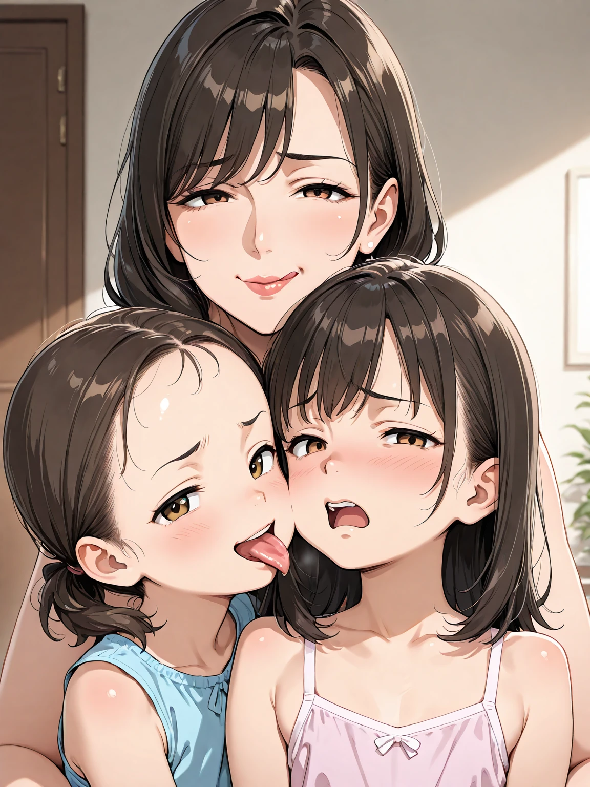 masterpiece, best quality, 2girls, Mother and daughter, Voluptious body, mothers_and_daughter, age difference,in street