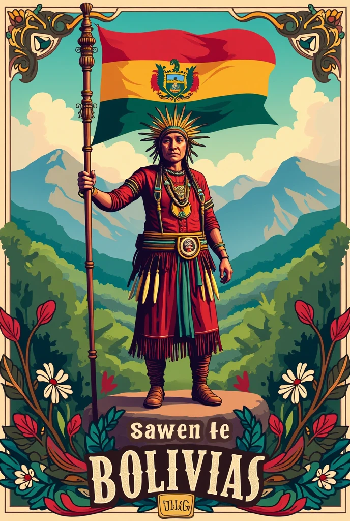 create a logo written village with an indigenous person holding a trophy and a gun with an Argentine flag with a bullet hole behind the indigenous person