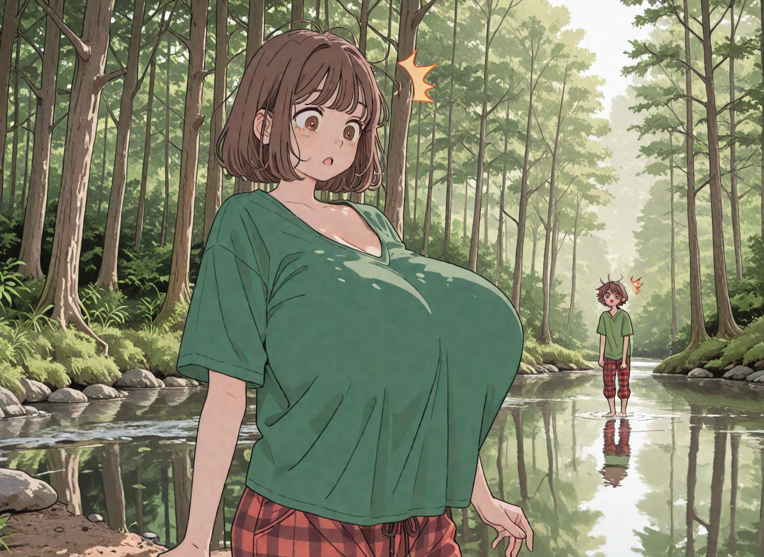Mom and son wearing underwear in the jungle