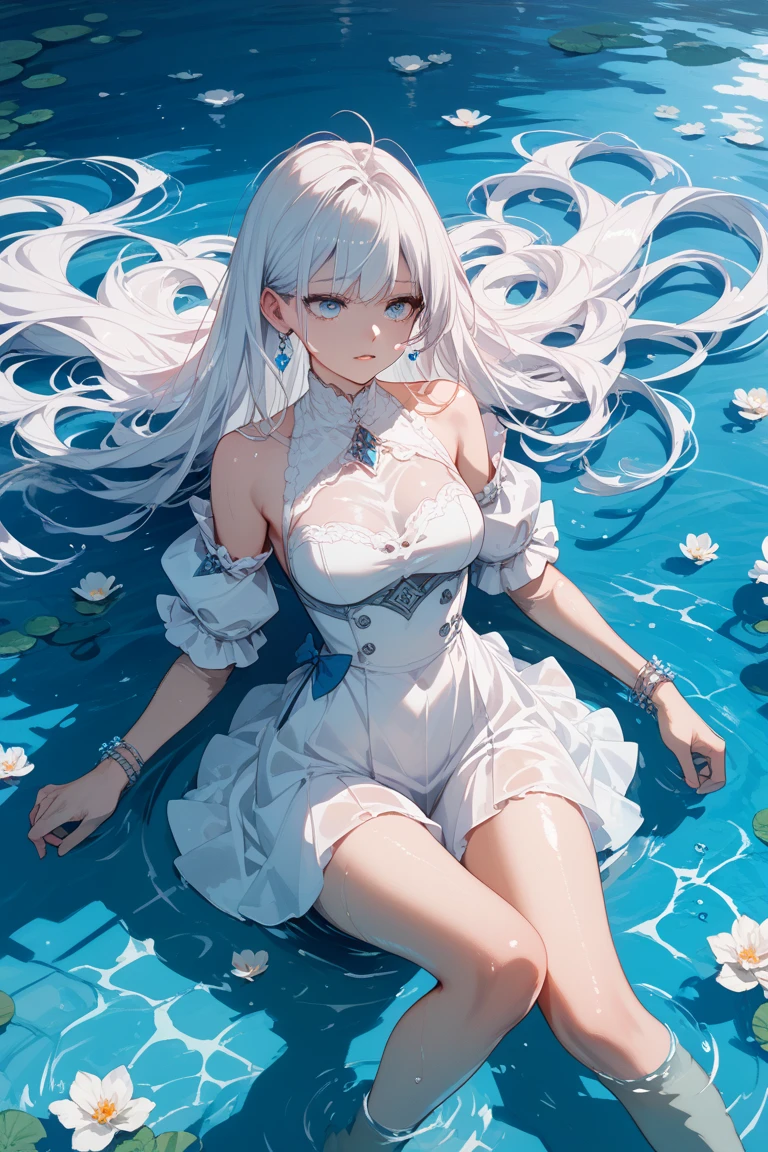 white swimwear、slender physical beauty、length hair、White hair、Similar to Suzu Hirose